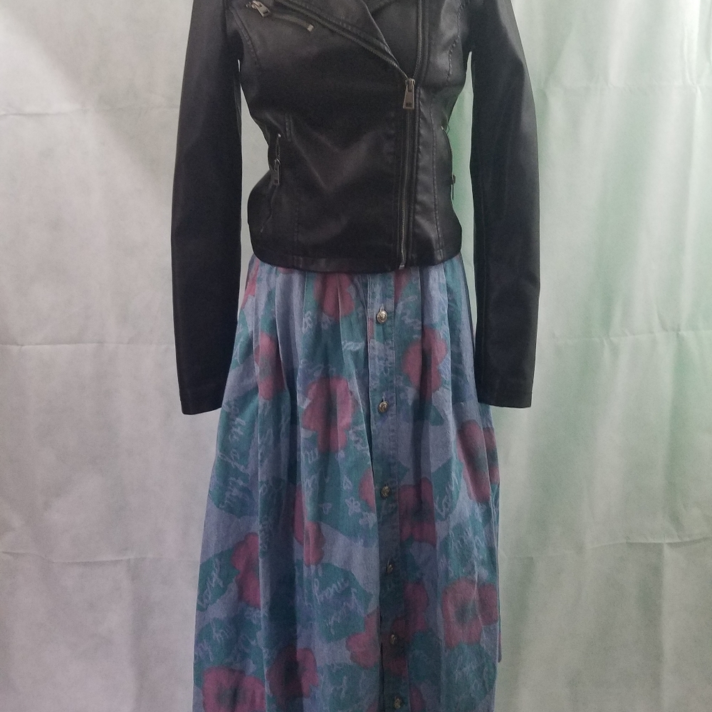 Vintage Midi-Length Gloria Vanderbuilt Denim Print